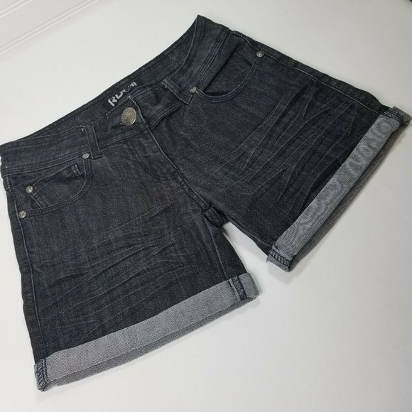 Black Denim Jean Shorts Rolled Cuff N27-0523PM - Picture 1 of 6